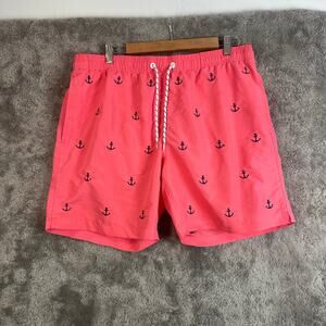 maamgic Coral Navy Blue Anchor Print Swim Trunks Shorts Swimsuit Men's XL